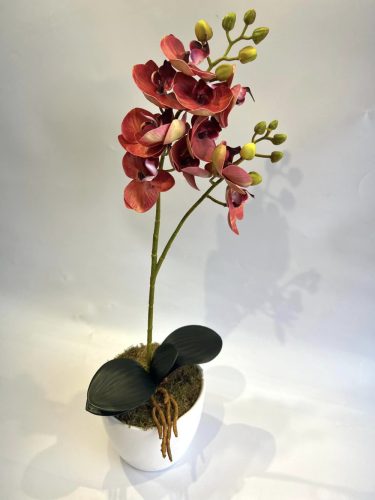 Orchidea Művirág 1 szálas kaspóban 48cm #narancs