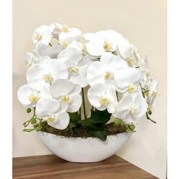  csónak tálas 4 virágos orchidea dekor 