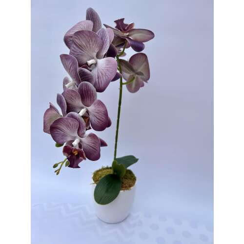 Halvány lila színű orchidea dekor 1 szálas kerámia kaspóban 