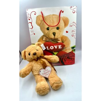   Valentín napi ajánlat macival, felirattal, díszcsomagolásban 