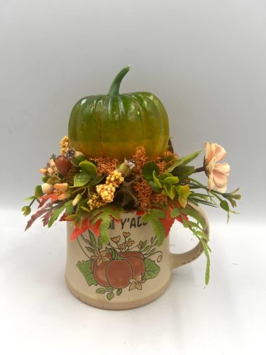 Őszi/ halloween bögre virág dekor tökös 