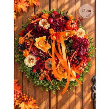 Őszi Prémium bordó–narancs őszi ajtódísz – 45 cm