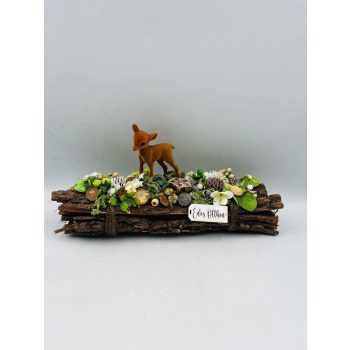   30 cm-es fa rönkös asztaldísz – Bambi figura, natúr díszítéssel