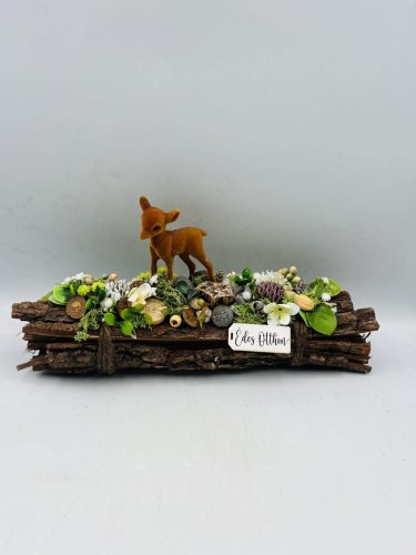30 cm-es fa rönkös asztaldísz – Bambi figura, natúr díszítéssel