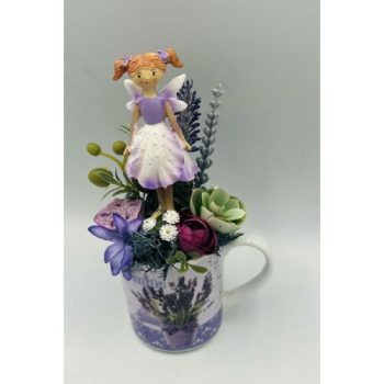 Levendula bögrés asztaldísz figurával