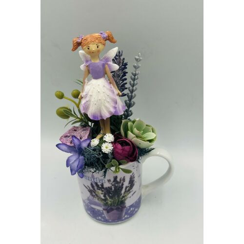 Levendula bögrés asztaldísz figurával