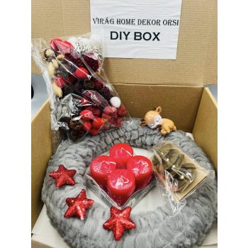   DIY BOX – Csináld magad! Karácsonyi asztaldísz csomag Kreatív adventi élmény egy dobozba zárva – 25 cm-es szürke szörmealap, alvó bambival