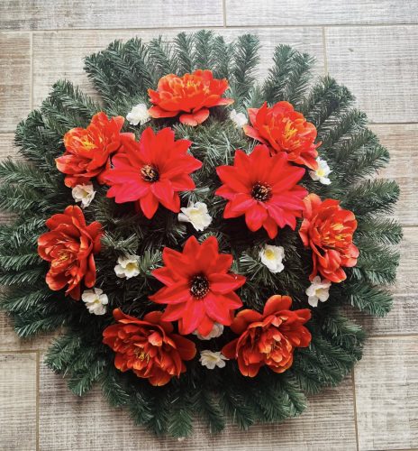 Extra nagy 72 cm műfenyős sírdísz ,koszorú