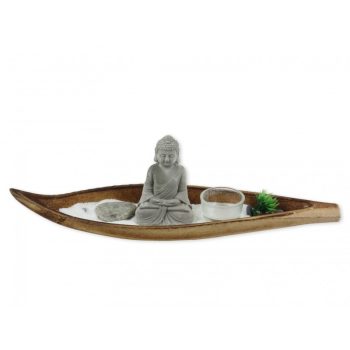 Buddha +mécsestartó csónakban 37cm