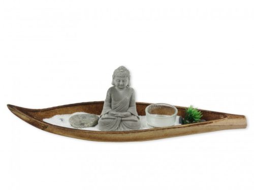 Buddha +mécsestartó csónakban 37cm