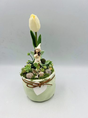 Zöld figurás asztaldísz – kb. 30 cm magas, kerámia kaspóban