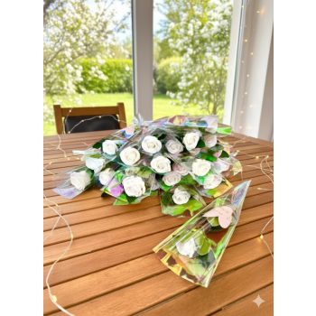 Szappanrózsa díszcsomagolással fehér színű rózsával