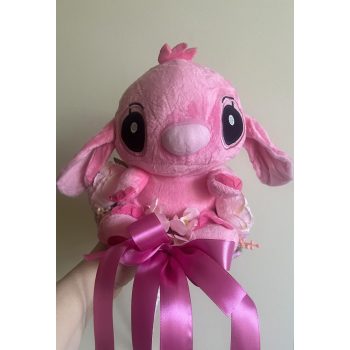 Stitch Angel  ballagási csokor plüssel rózsaszín