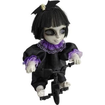 Kislány biciklivel mozgó, zenélő Halloween 20x20x37 cm