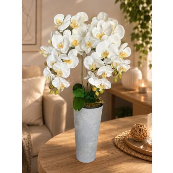   Padlóvázás élethű orchidea beton effect (antracit) színű vázával halvány szürke