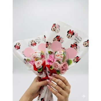   Minnie töltött édességes ballagási csokor -az ár 1 csokorra vonatkozik! minne csomagoló papírral
