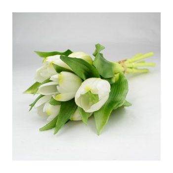 Élethű REAL TOUCH Tulipán Művirág 7 szálas csokorban 28cm #fehér   Élethű REAL TOUCH Tulipán Művirág 7 szálas csokorban 28cm #fehér