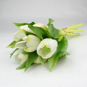 Élethű REAL TOUCH Tulipán Művirág 7 szálas csokorban 28cm #fehér