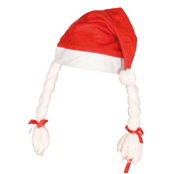 Mikulás (télapó) sapka, filc anyagból, copfal