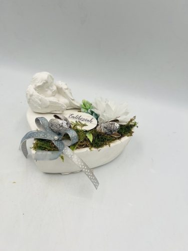 Emlékezünk angyalkás sírdísz natur színekkel
