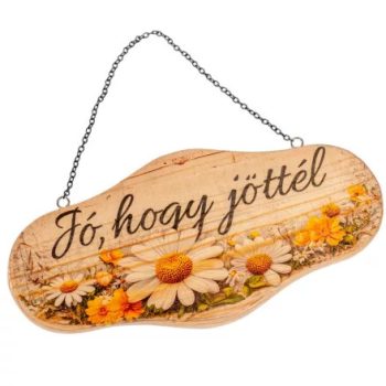   Ajtódísz Natúr tábla Jó hogy jöttél felirattal láncos 25x12cm