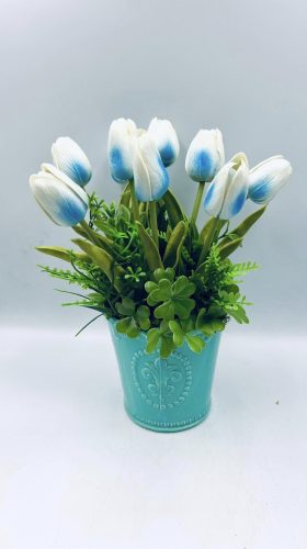 Kék tulipános asztali dísz + kérhető hozzá felirat 