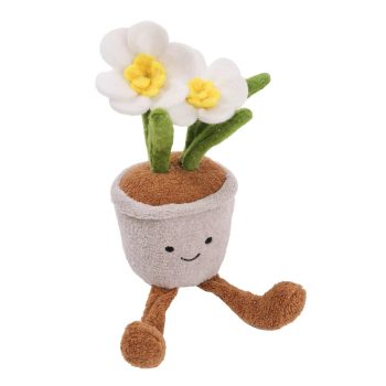   Textil sárga nárcisz cserépben, lógó lábbal – vidám dekoráció