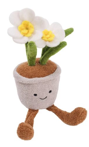 Textil sárga nárcisz cserépben, lógó lábbal – vidám dekoráció