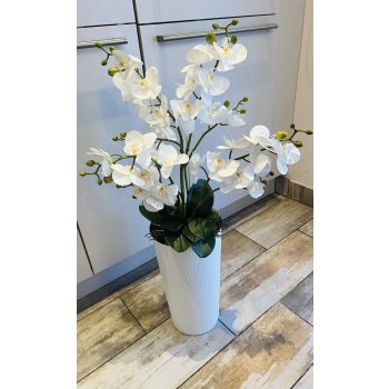 Padlóvázás orchidea 4 szálas fehér virágokkal 