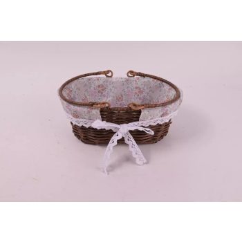   KOSÁR BEVÁSÁRLÓ, OVÁLIS, TEXTIL BÉLÉSSEL, KÁVÉ SZÍNŰ kisméretű