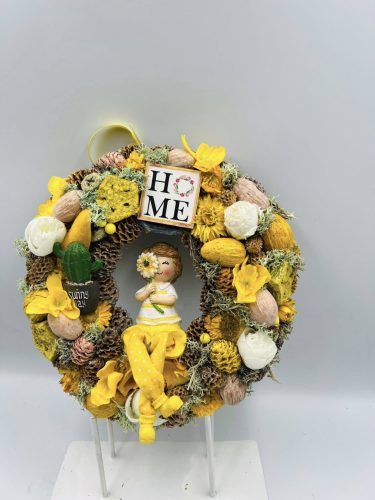 Citromsárga ajtódísz figurával-HOME felirattal
