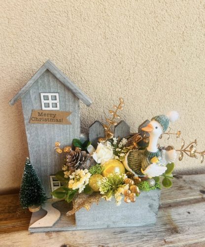 Karácsonyi Faházas Asztaldísz –  viraghomedekororsi – Kézműves ünnepi dekoráció