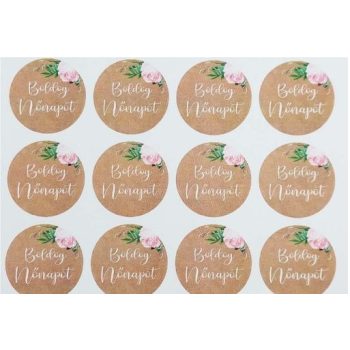 Nőnapi matrica ív 24 db-os natur alapon virággal