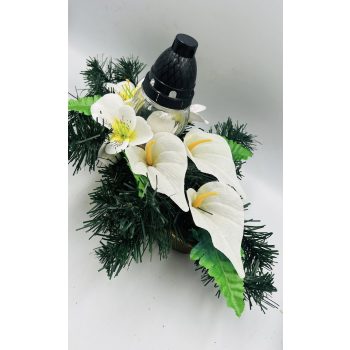   Sírdísz közepes hajóban üvegmécsessel, asztróval és poli kálával M22x38cm