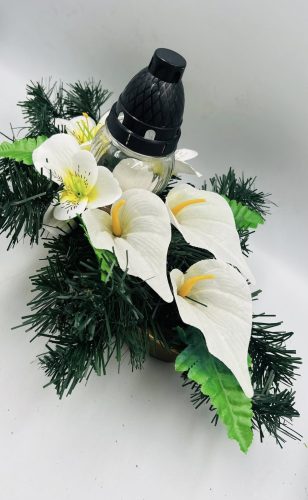 Sírdísz közepes hajóban üvegmécsessel, asztróval és poli kálával M22x38cm