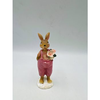 Nyuszi virággal – fiú (poly, 11,5 cm)