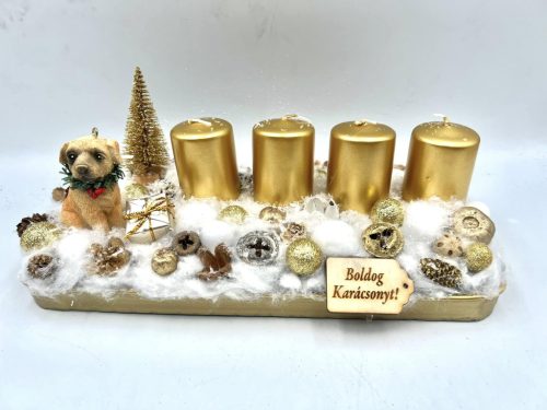 Kutyás adventi 4 gyertyás asztaldísz 
