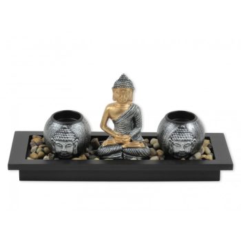 Buddha +2db mécsestartó tálkában 32x15cm