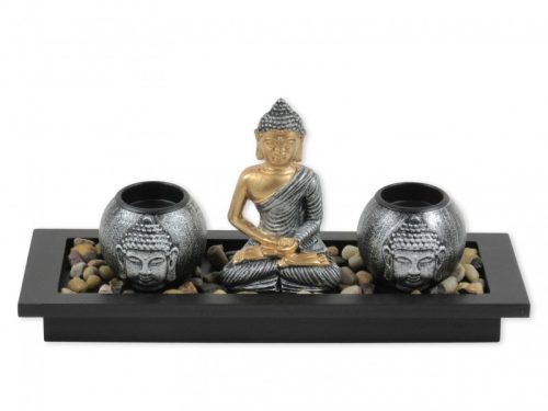 Buddha +2db mécsestartó tálkában 32x15cm