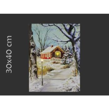  2+50 LEDes világító falikép havas házikó 30x40cm