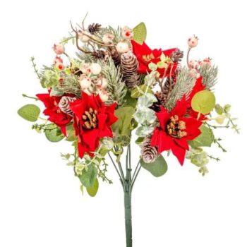 Mikulás virág, bogyós, tobozos csokor M38cm