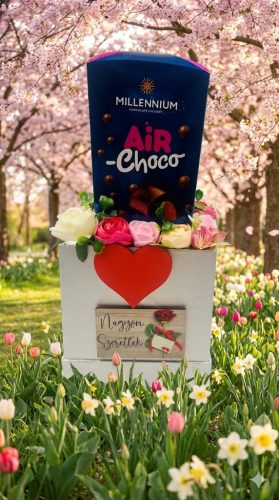  „Nagyon szeretlek” csokis virágdoboz – különleges ajándék szívből