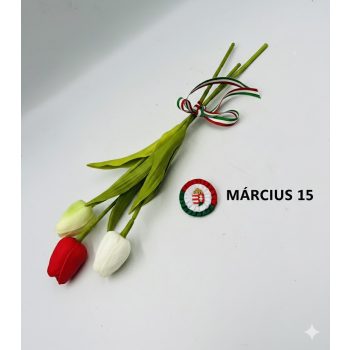 Piros-Fehér-Zöld Tulipán Csokor Nemzeti Szalaggal