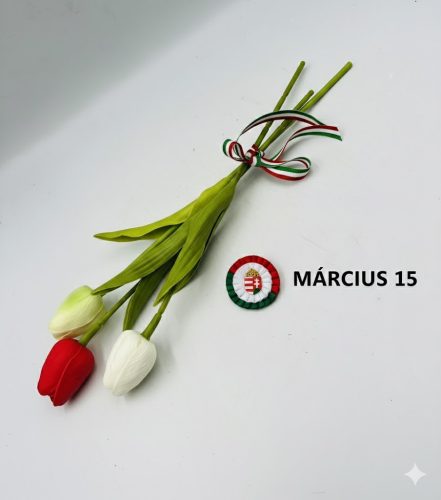 Piros-Fehér-Zöld Tulipán Csokor Nemzeti Szalaggal