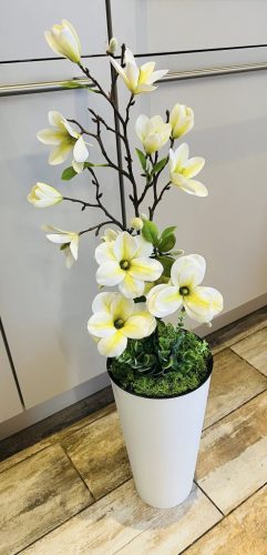 Élethű Magnólia Padlóvázában – Maradandó Művirág, 90–95 cm fehér kaspós