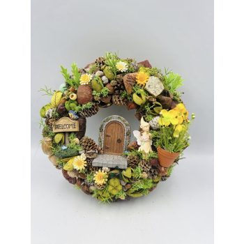   Tündérkertes ajtódísz 24 cm – természetes, mesebeli hangulat