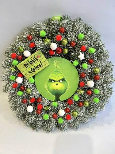Műfenyős grincs ajtódísz 32 cm