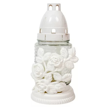  Rózsás henger üvegmécses fehér 35gr 18cm