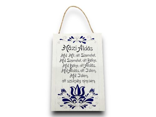 Fatábla „Házi áldás” – fehér alapon kék mintával