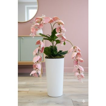   Óriás Medinilla padlóvázás művirág – 80 cm, rózsaszín, fehér kaspóban